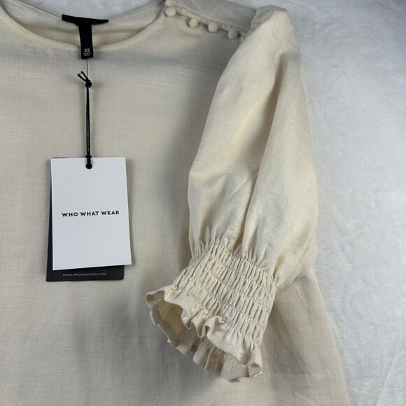 Who What Wear Womens Puff Sleeve Blouse Size XS Cream Coquette Feminine Top NWT - Picture 6 of 9
